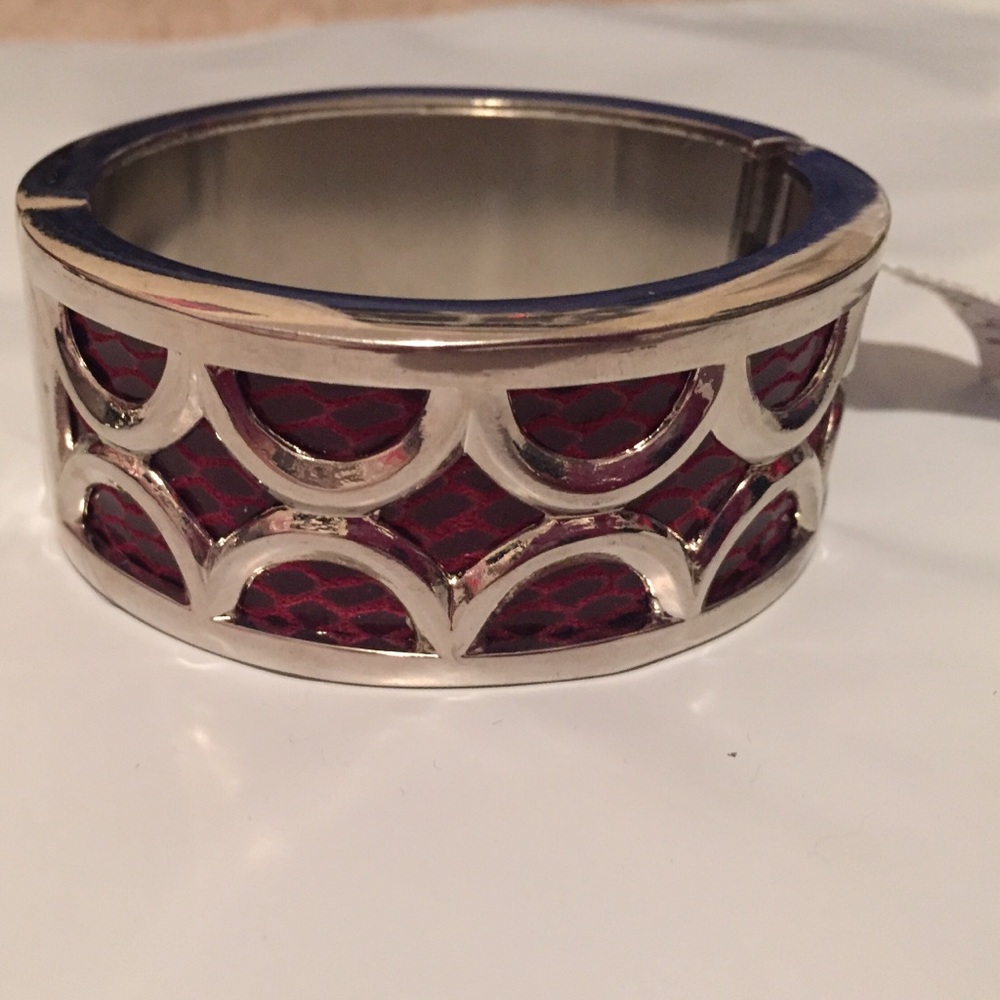 White House Black Market silver red cream bangle new